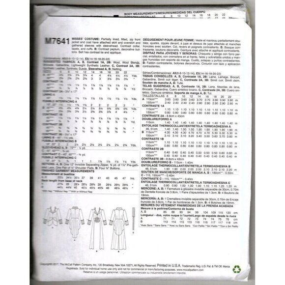 McCalls M7641 Womens 6 to 14 Gothic Steampunk Peplum Jacket Uncut Sewing Pattern - Picture 2 of 8